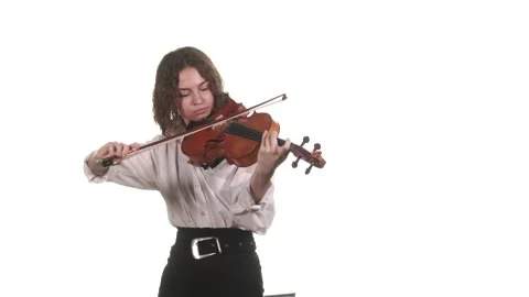 Medium long shot of young talented woman playing the classical violin. Isolated Stock Footage 133333037