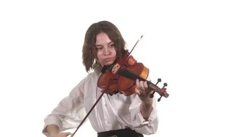 Medium long shot of young talented woman playing the classical violin. Isolated Stock Footage 133333250
