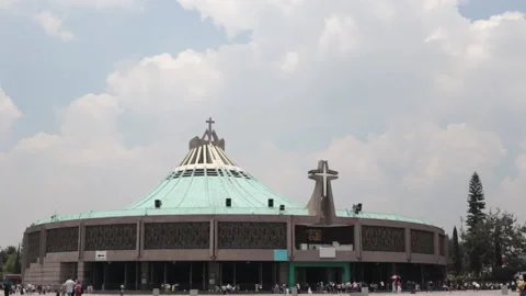 Medium-long side shot of the Basilica of Guadalupe in Mexico City. Video stock 159455978