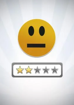 Medium low satisfaction smiley face and star ratings review feedback Stock Illustration