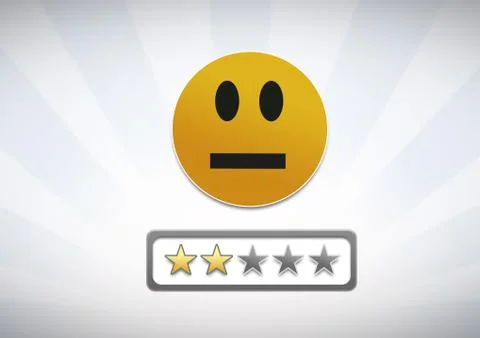 Medium low satisfaction smiley face and star ratings review feedback Stock Illustration