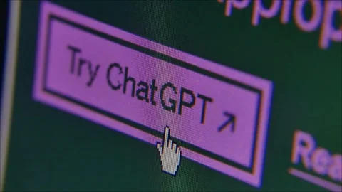 Medium macro GPTChat button 'Try GPTChat' with user's cursor Stock Footage 243287338