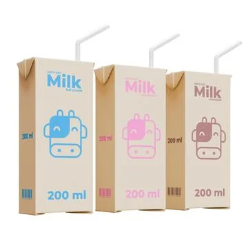 Medium Milk Front Left View in Three Variant 3D Render Illustration Stock Illustration
