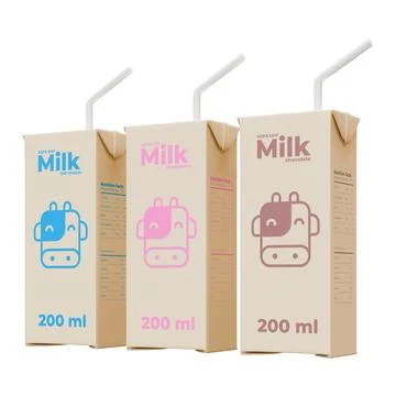 Medium Milk Front Right View in Three Variant 3D Render Illustration Illustrazione stock