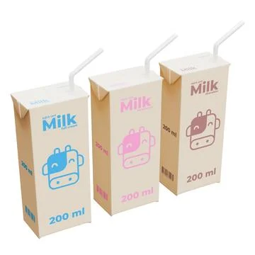 Medium Milk Isometric Front Left View in Three Variant 3D Render Illustration Stock Illustration