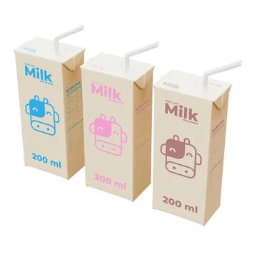 Medium Milk Isometric Front Right View in Three Variant 3D Render Illustratio Stock Illustration