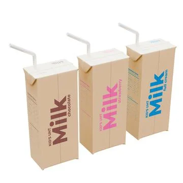 Medium Milk Isometric Rear Left View In Three Variant 3D Render Illustration Stock Illustration