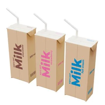 Medium Milk Isometric Rear Right View In Three Variant 3D Render Illustration Stock Illustration