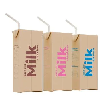 Medium Milk Rear Left View In Three Variant 3D Render Illustration Stock Illustration