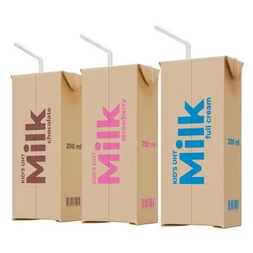 Medium Milk Rear Right View In Three Variant 3D Render Illustration Stock Illustration