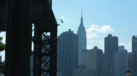 Medium Pan Across NYC Skyline - Empire State Building, UN Stock Footage 32376203