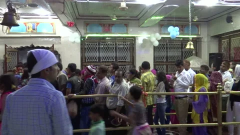 Medium, people queue at a temple, Kangra, India Stock Footage 140448109