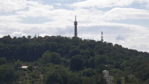 Medium of Petrin Tower on top of a hill in Prague, Czech Republic Video stock 284807189