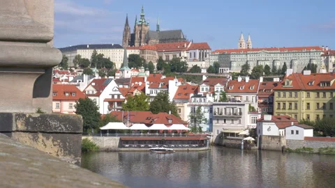 Medium of Prague Castle on the hill from St. Charles Bridge on sunny day Video stock 284792931