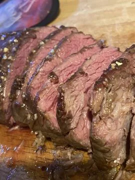 Medium Rare Beef Roast on Cutting Board I Tri Tip Stock Photos