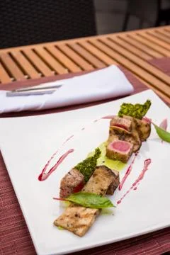Medium rare lamb roasted Stock Photos