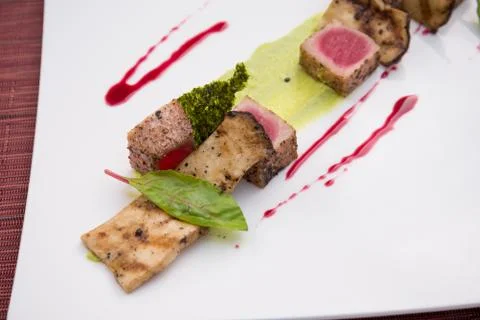 Medium rare lamb roasted Stock Photos