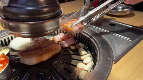 Medium Rare Pork Belly BBQ - 4K Stock Footage 248939724
