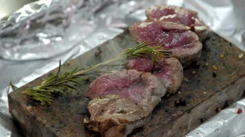 Medium Rare Veal Steak Stock Footage 132106344