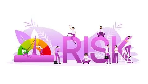 Medium Risk Speedometer. Flat style characters.Risk control concept presentation 库存插图