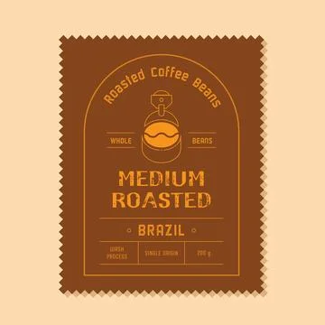 Medium roasted coffee label with roaster machine icon Stock Illustration