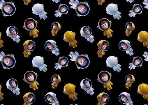 Medium scale Pattern of white and yellow astronauts on a black background iso Stock Illustration