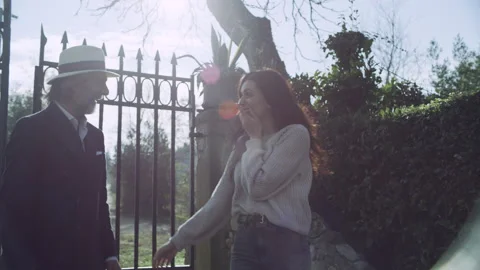 Medium shot on 8k helium RED camera. Loving Italian couple walking together thro Stock Footage 199463543