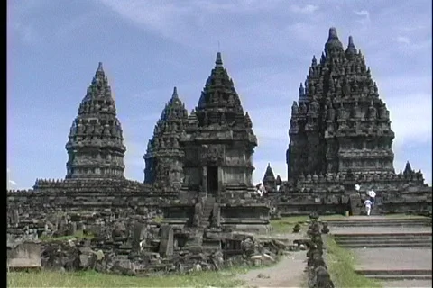 A medium shot of ancient Hindu temple ruins in Borobodur, Java. Video stock 439057