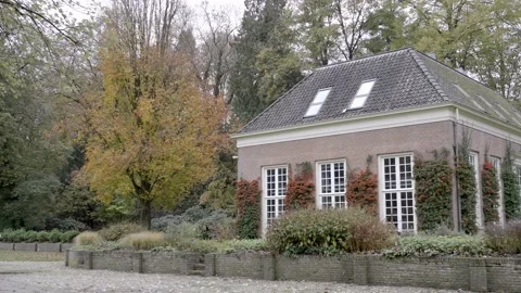 Medium shot ancient house in the park in autumn. Stock Footage 144688977