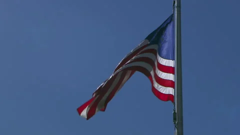 Medium shot of Betsy Ross flag flying in wind, Atlanta, Georgia, USA Stock Footage 202909057