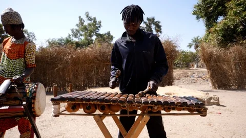 Medium shot of black man playing Balafon instrument Stock-Footage 113165814