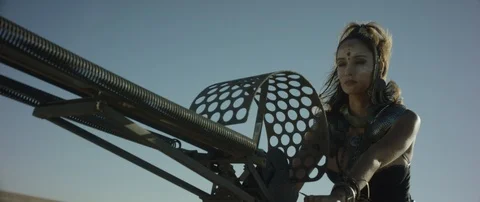 Medium Shot Closeup: Desert Stalker Scanning Horizon Atop Car v.2 動画素材 90724146