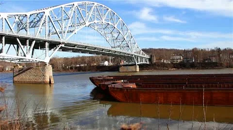 Medium Shot of a Coal Barge on the River Video stock 22243200