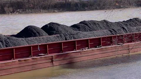 Medium Shot of a Coal Barge on the River Video stock 22280810