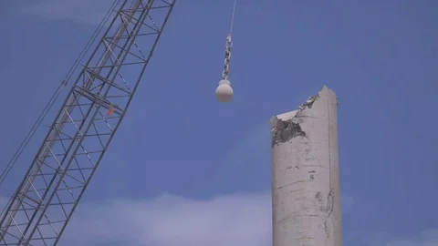 Medium Shot Crane Wrecking Ball Stock Footage 90498065