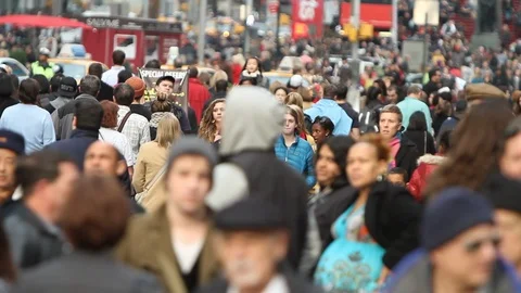 Medium Shot of Crowd in Times Square, Manhattan Stock Footage 113005681