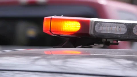 Medium Shot Daytime Police Lights Cars Traffic Stock Footage