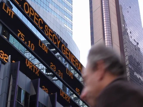 Medium Shot of Daytime Times Square with Ticker Jumbotrons Stock Footage 113357139