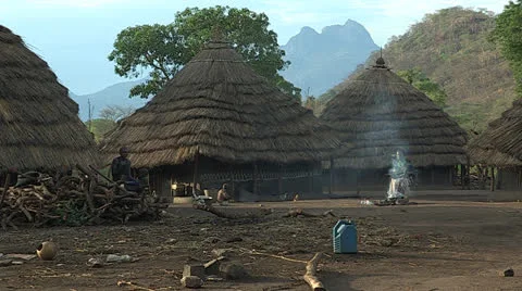 Medium Shot of Didinga Village Stock Footage 23085969
