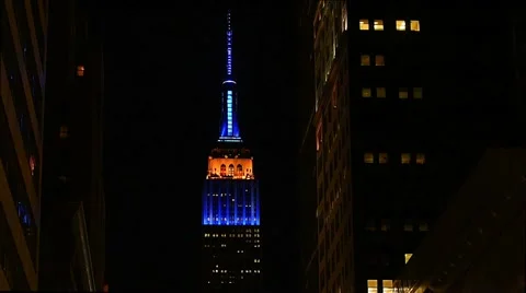 Medium shot of Empire State Building in blue/gold colors with sparkle effect Stock Footage 63783090