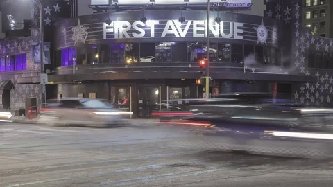 A Medium Shot of First Ave and City Traffic at Night Timelapse Video stock 85704635