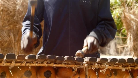 Medium shot of hands of black man playing Balafon instrument Video stock 113165848