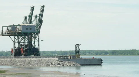 Medium Shot of Harbour Cranes Stock Footage 728097