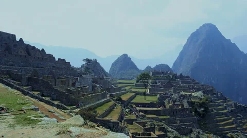 Medium shot of the Inca town of Machu Picchu Stock Footage 60209193