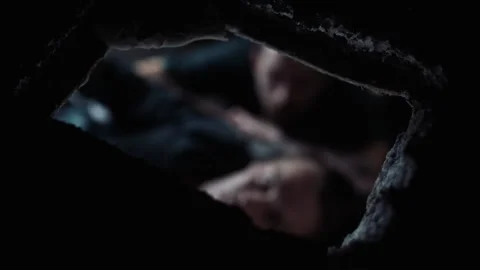 Medium shot of inmate breaking ceiling for breakout, 2000s, USA - Reenactment 스톡 동영상 243736255