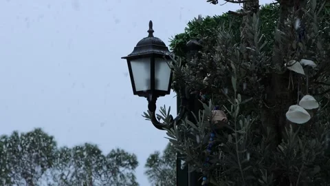 Medium shot of lamp under snow Stock Footage 220258026