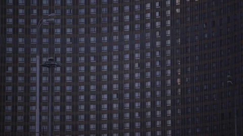 Medium shot of of the large curved building in Moscow Vidéo 111231019
