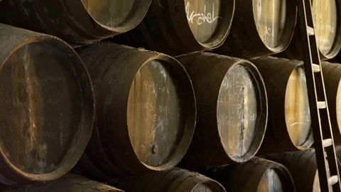 Medium Shot, Lockdown, 20 Seconds Or Greater, Day, Indoors, Ladder, Wine Cask, Stock Footage 94022252