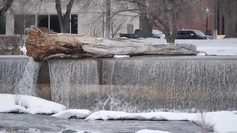 Medium Shot Log On Waterfall Video stock 86957845