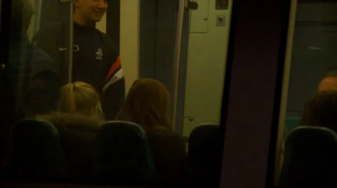 Medium shot of metro departing from platform at subway station Stock Footage 42490989